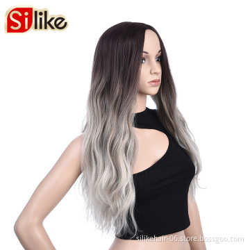 Wholesale Long Ombre Black Brown Machine Made Wig For Black Women Daily Use Heat Resistant Synthetic Body Wave Haircut Wigs